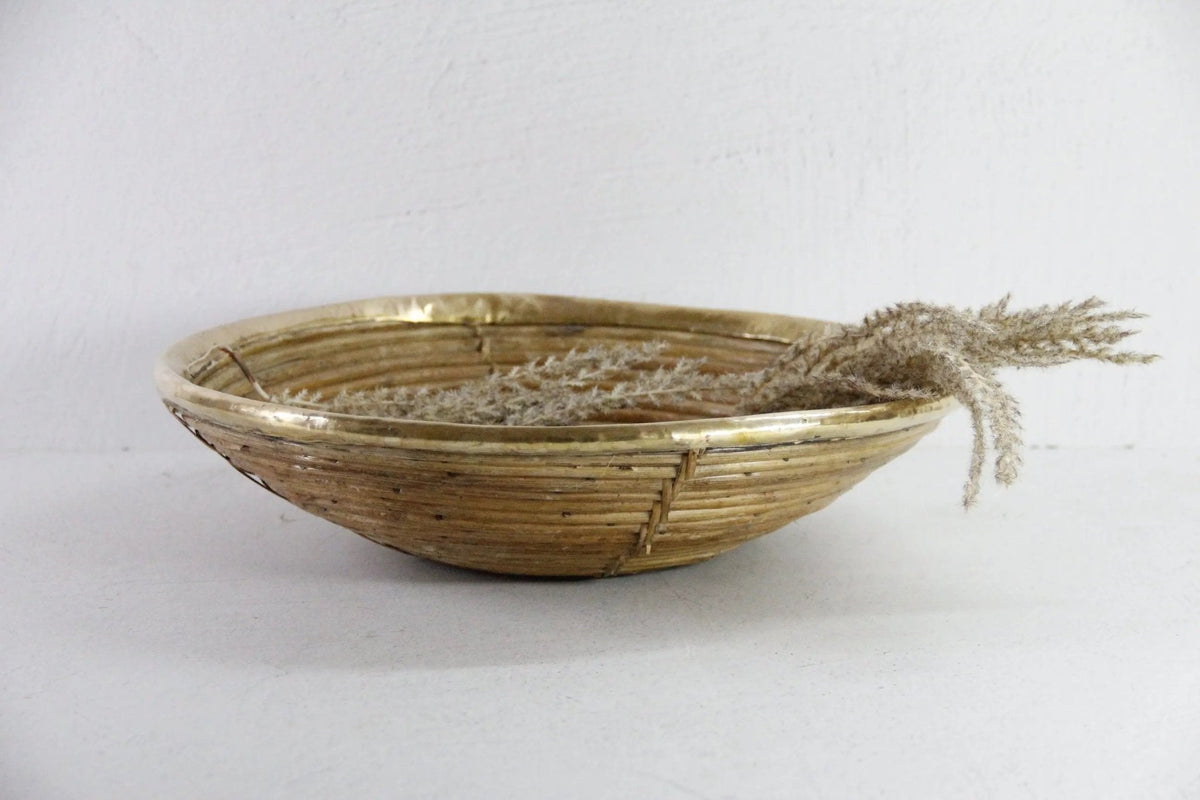 Italian Rattan and Brass Bowl Basket | Garbriella Crespi Style - Debra Hall Lifestyle