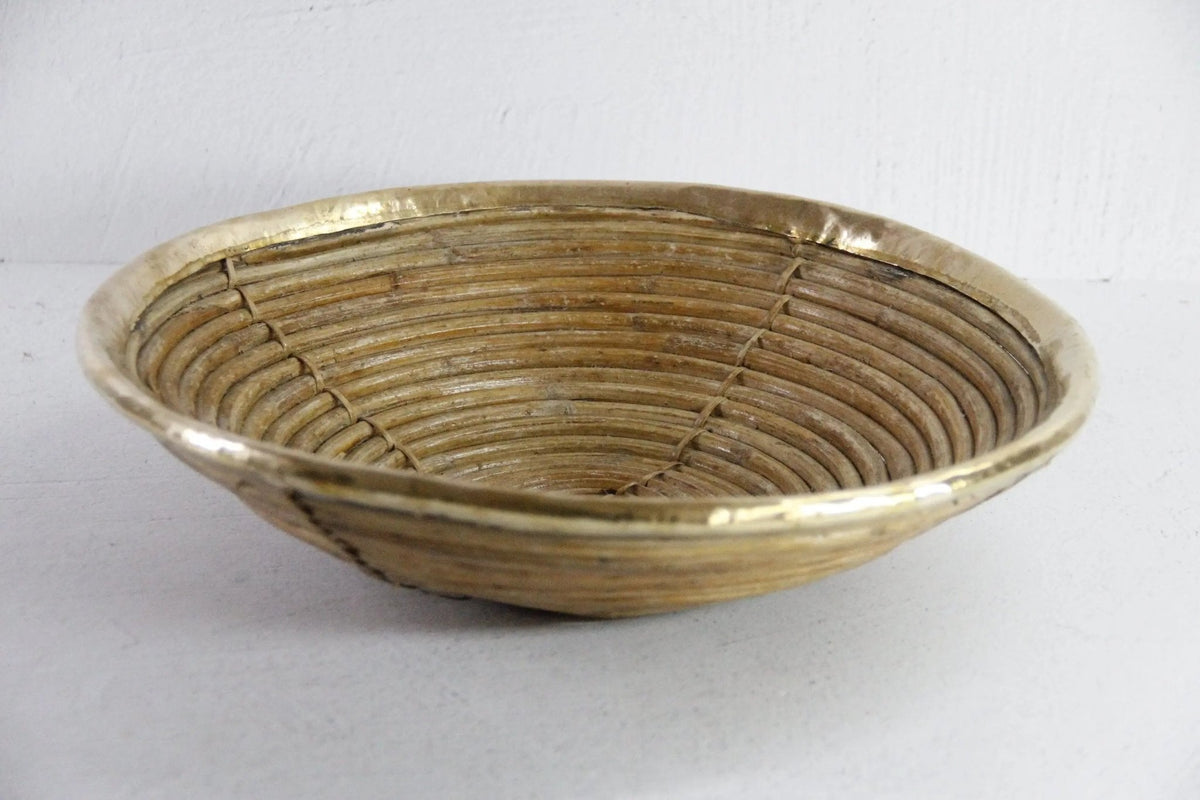 Italian Rattan and Brass Bowl Basket | Garbriella Crespi Style - Debra Hall Lifestyle