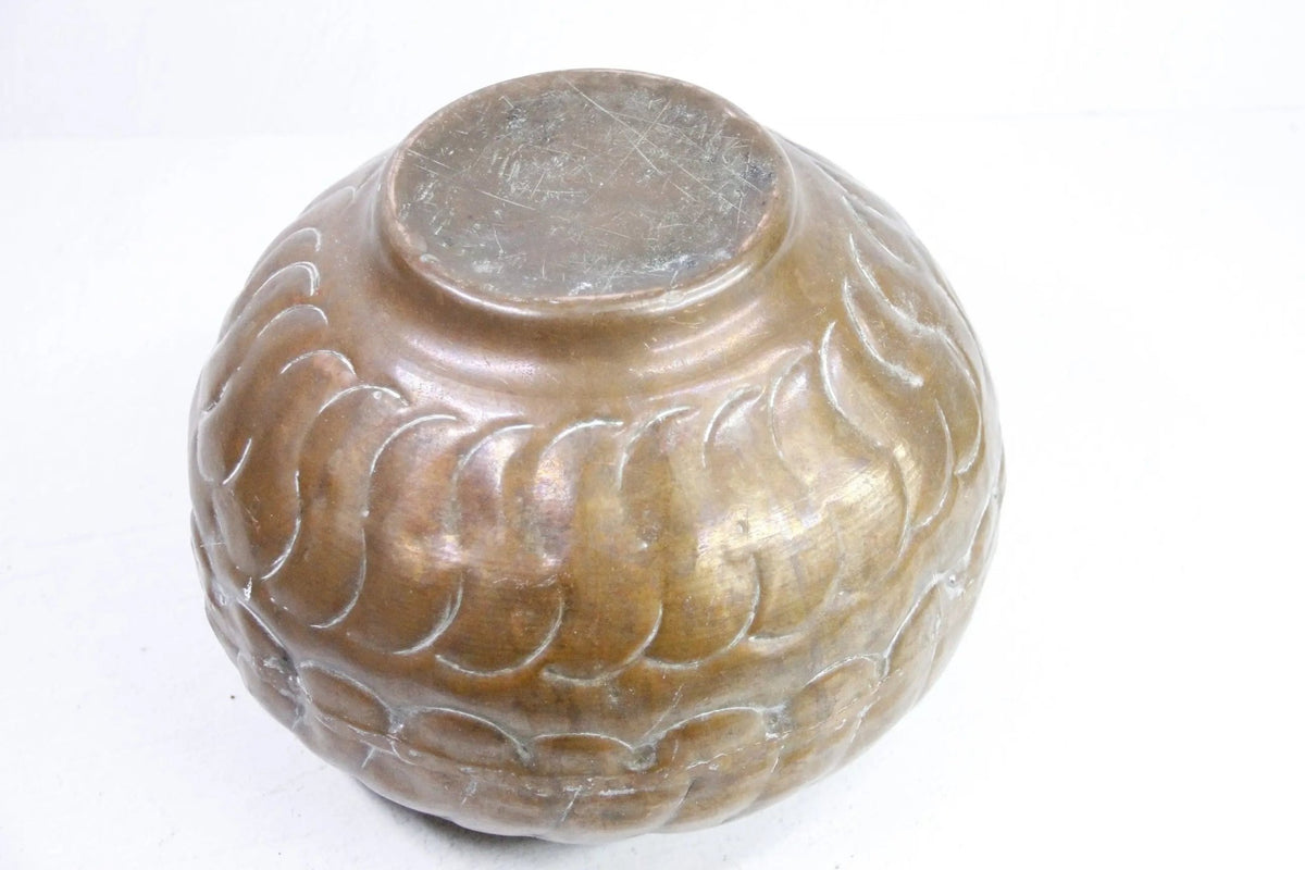 Large Antique Copper Pot | Hand Hammered Etched Vessel - Debra Hall Lifestyle