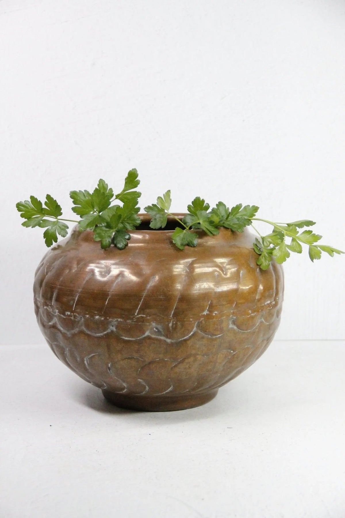 Large Antique Copper Pot | Hand Hammered Etched Vessel - Debra Hall Lifestyle