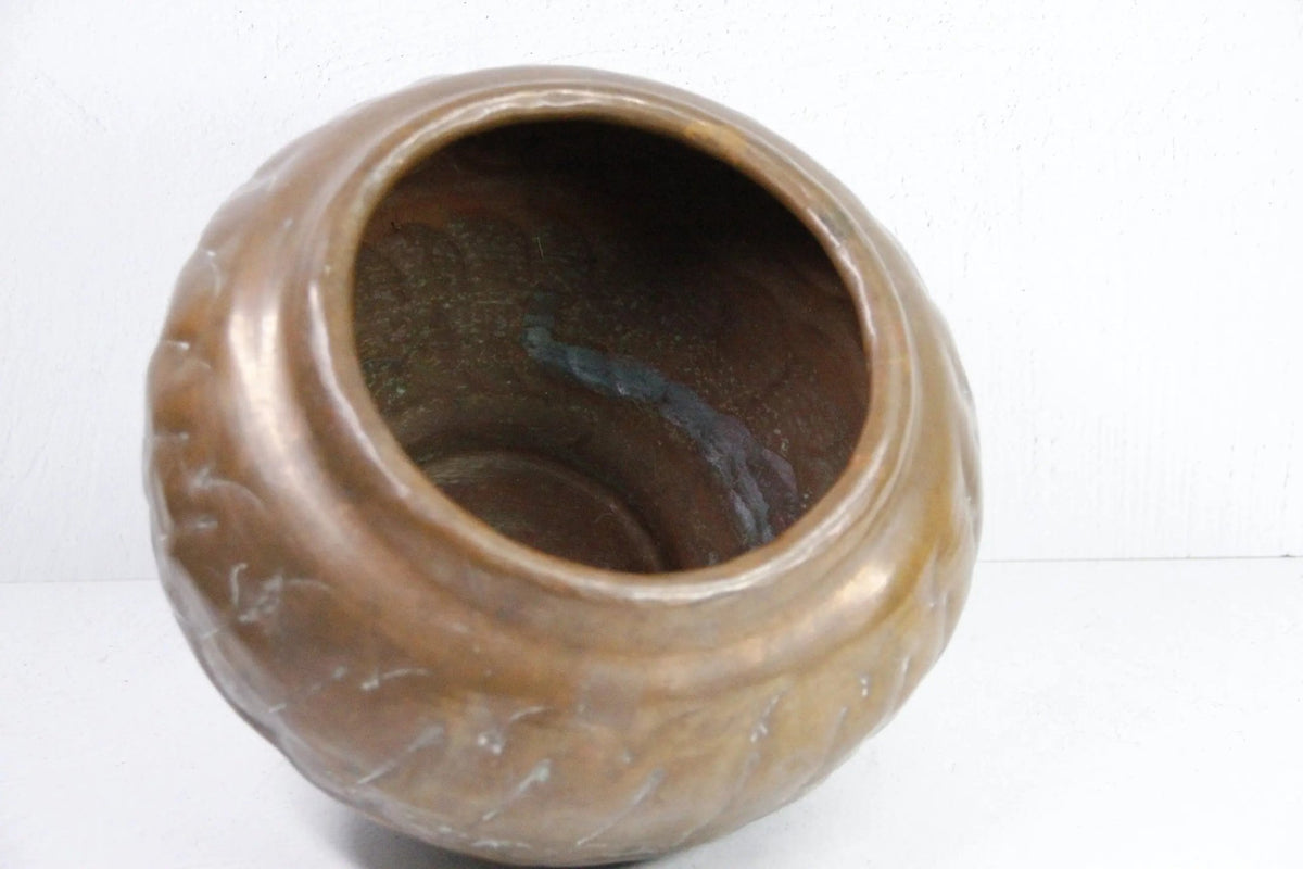 Large Antique Copper Pot | Hand Hammered Etched Vessel - Debra Hall Lifestyle