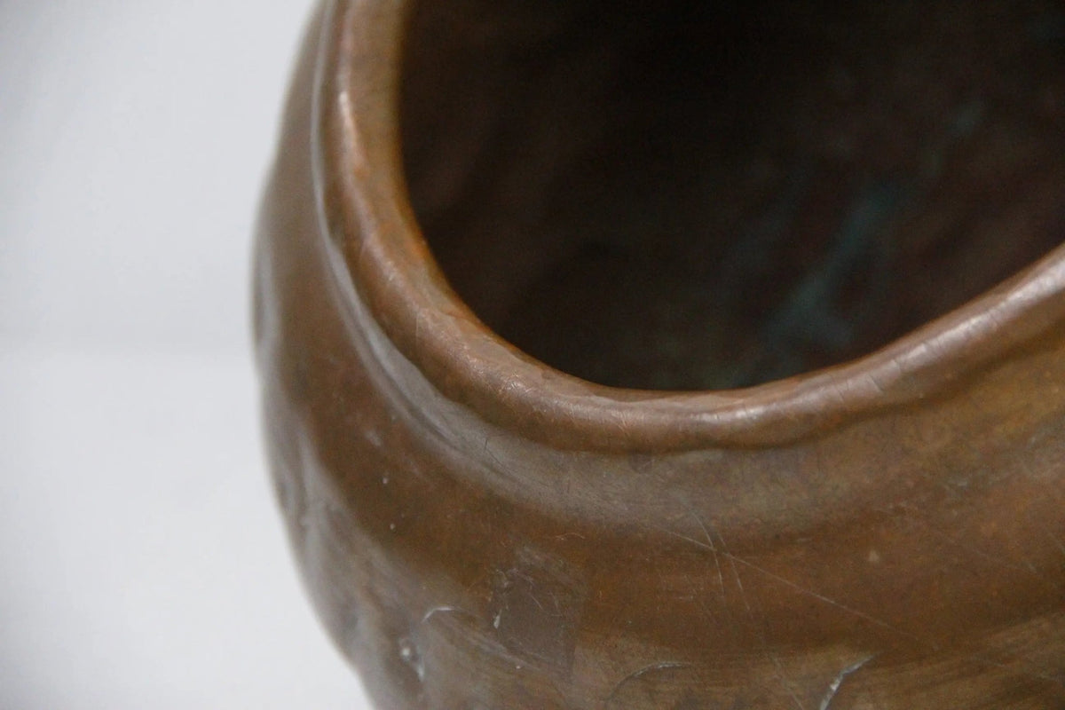Large Antique Copper Pot | Hand Hammered Etched Vessel - Debra Hall Lifestyle