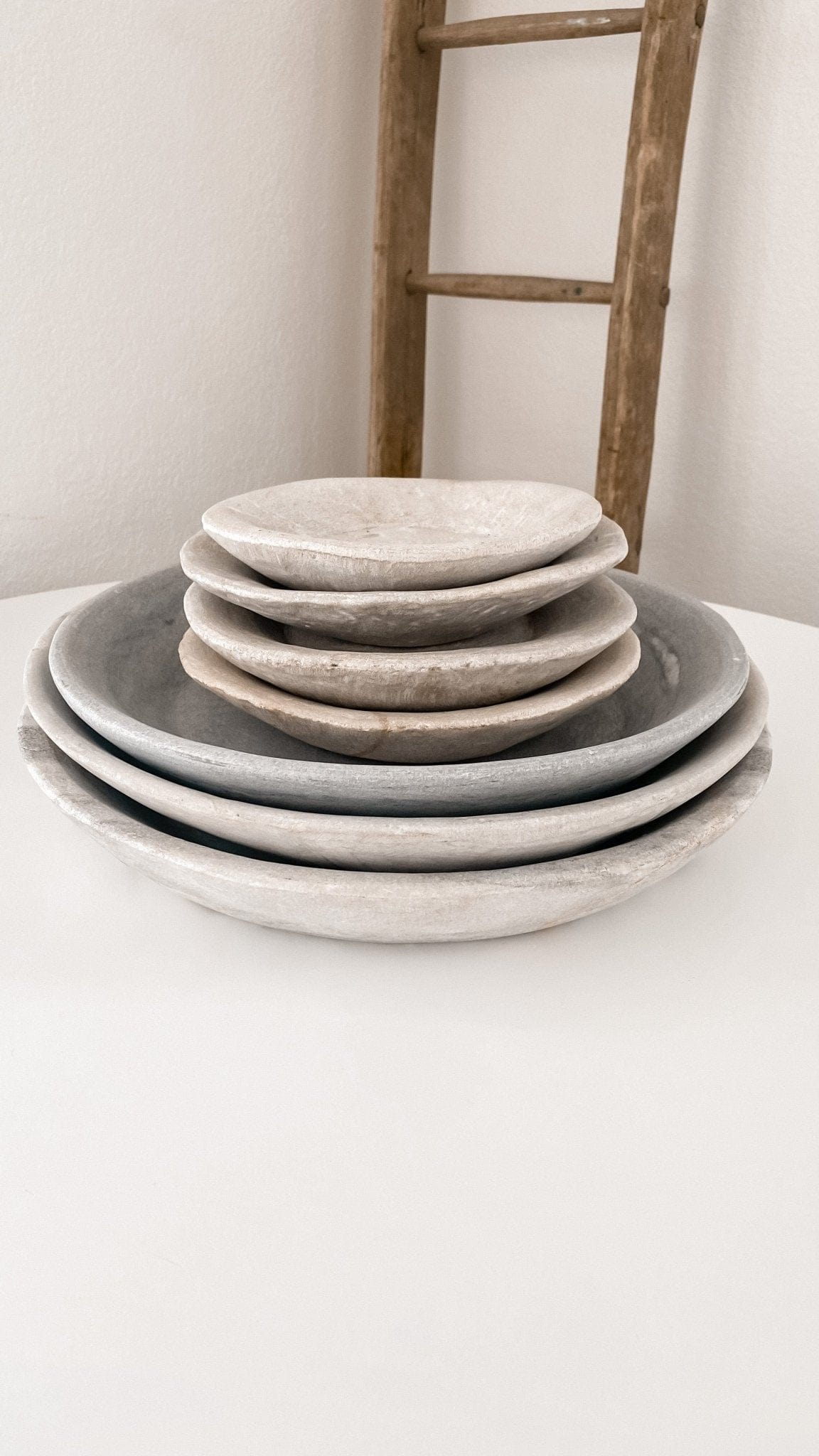 Large Carved Marble Bowl stacked | Low Round Bowl