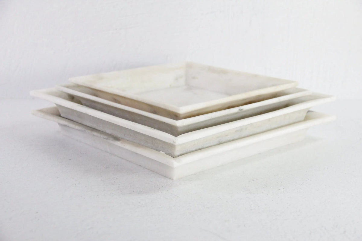Large White Marble Tray | Carved Honed Stone Assorted - Debra Hall Lifestyle