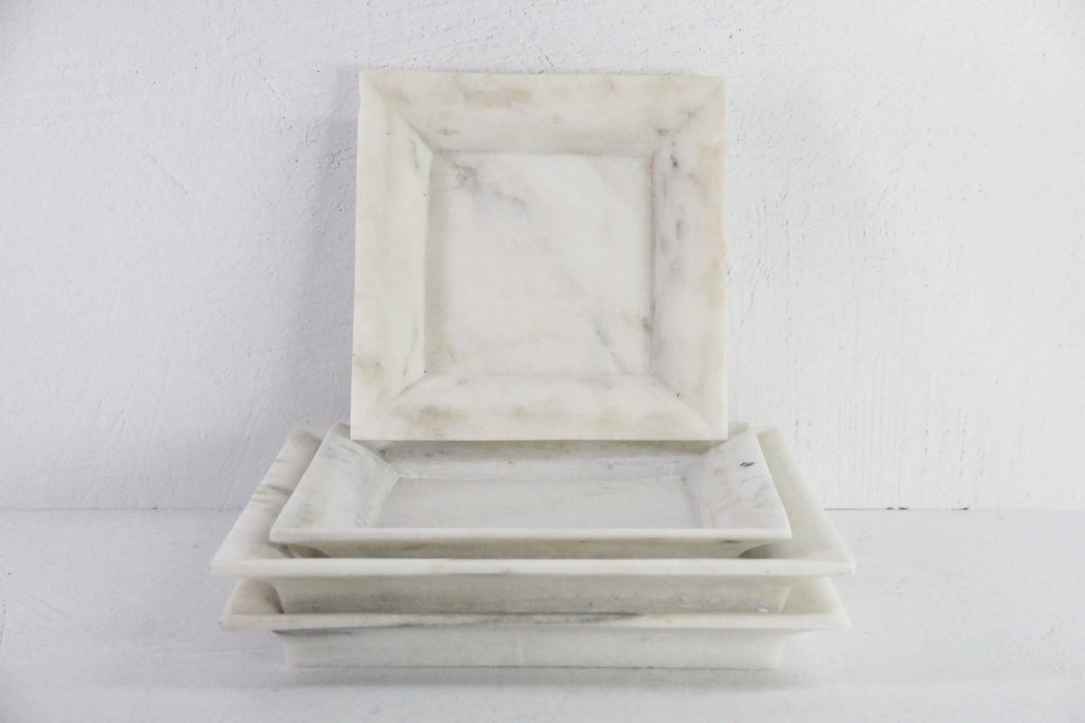 Large White Marble Tray | Carved Honed Stone Assorted - Debra Hall Lifestyle