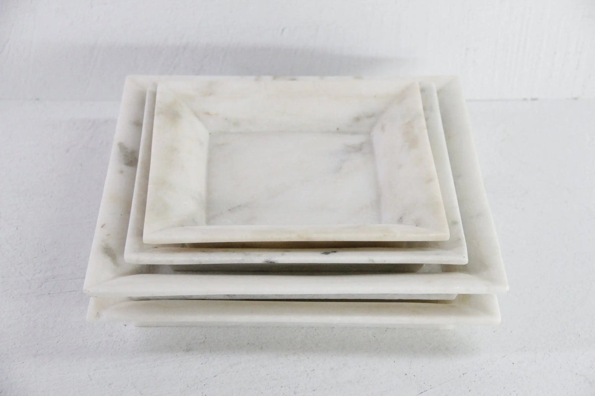 Large White Marble Tray | Carved Honed Stone Assorted - Debra Hall Lifestyle