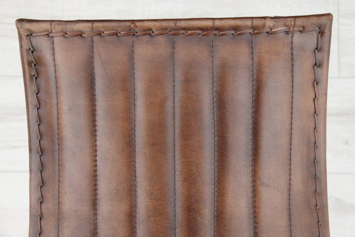 Leather Folding Stool | Brown With Black Iron | 2 Piece Bench - Debra Hall Lifestyle