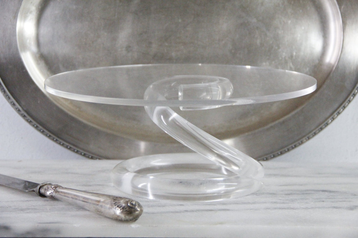 Lucite Cake Stand | Vintage MCM Spiral Pedestal - Debra Hall Lifestyle