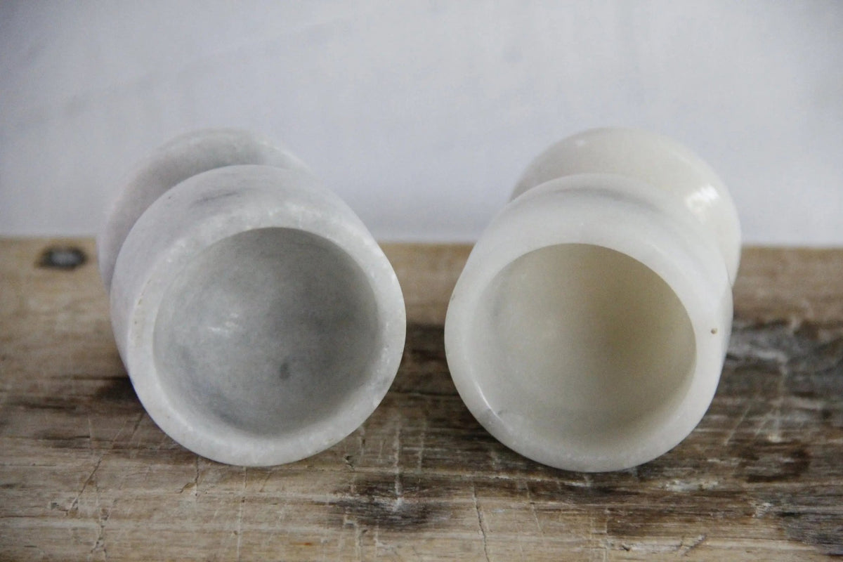 Marble Egg Cups Vintage Pair | French White Hand Carved Stone - Debra Hall Lifestyle