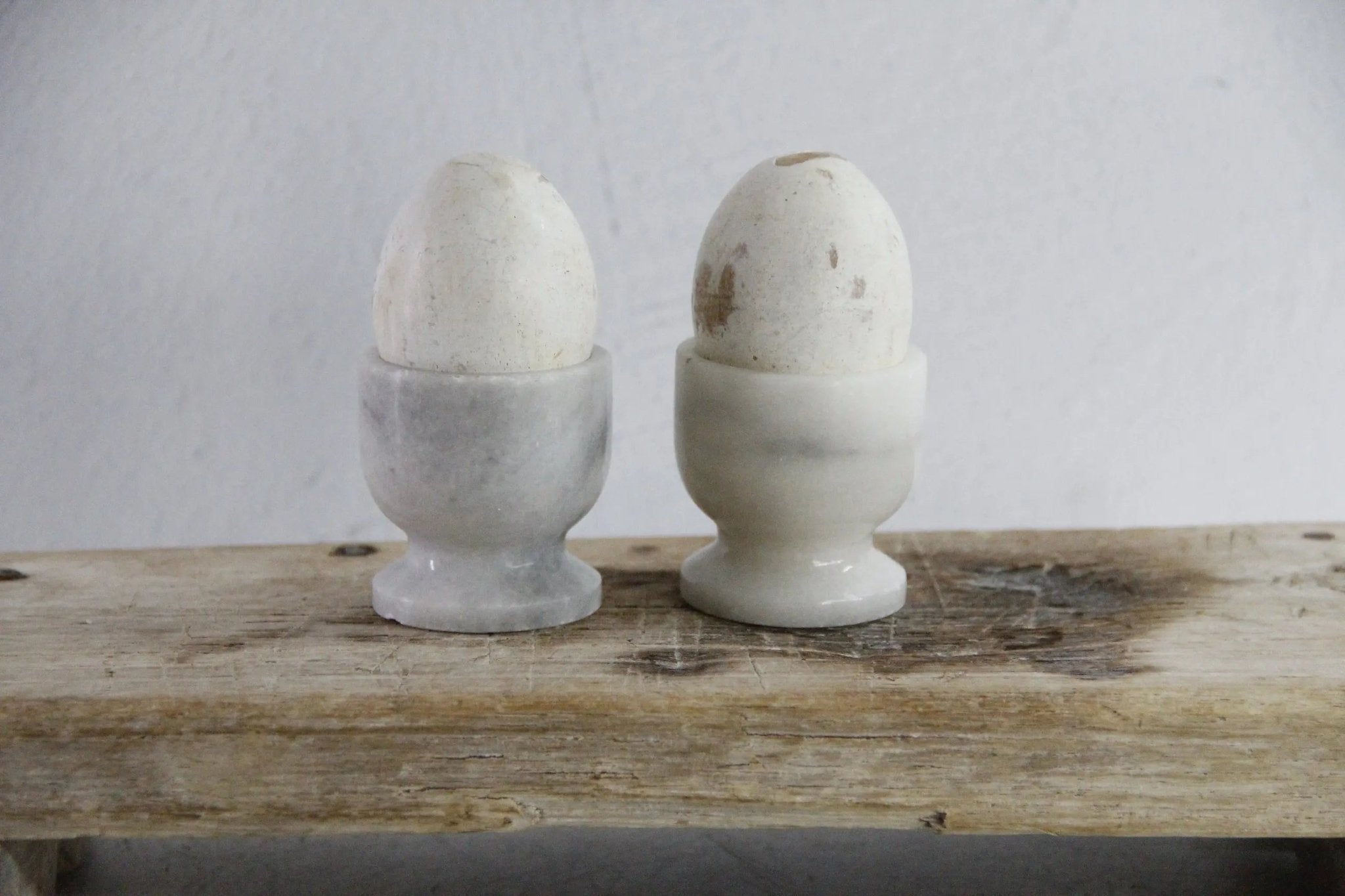 Marble Egg Cups Vintage Pair | French White Hand Carved Stone - Debra Hall Lifestyle