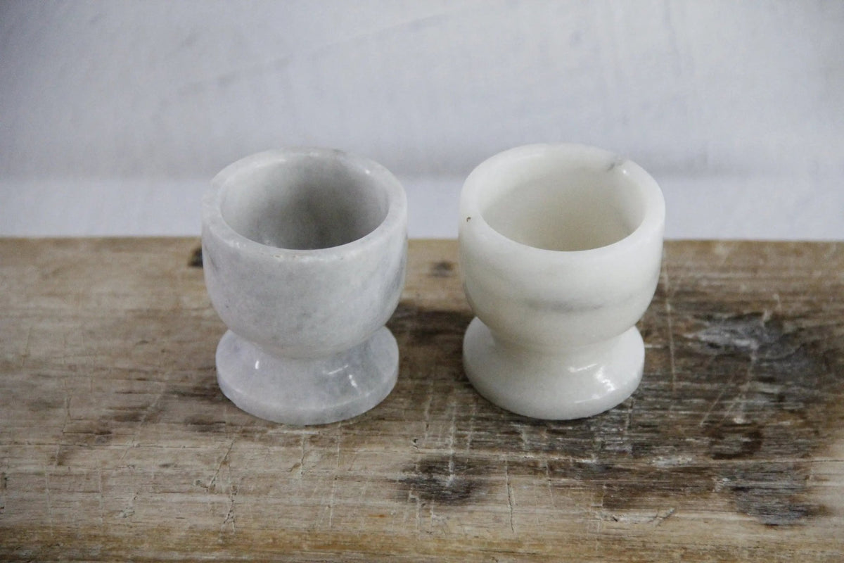 Marble Egg Cups Vintage Pair | French White Hand Carved Stone - Debra Hall Lifestyle
