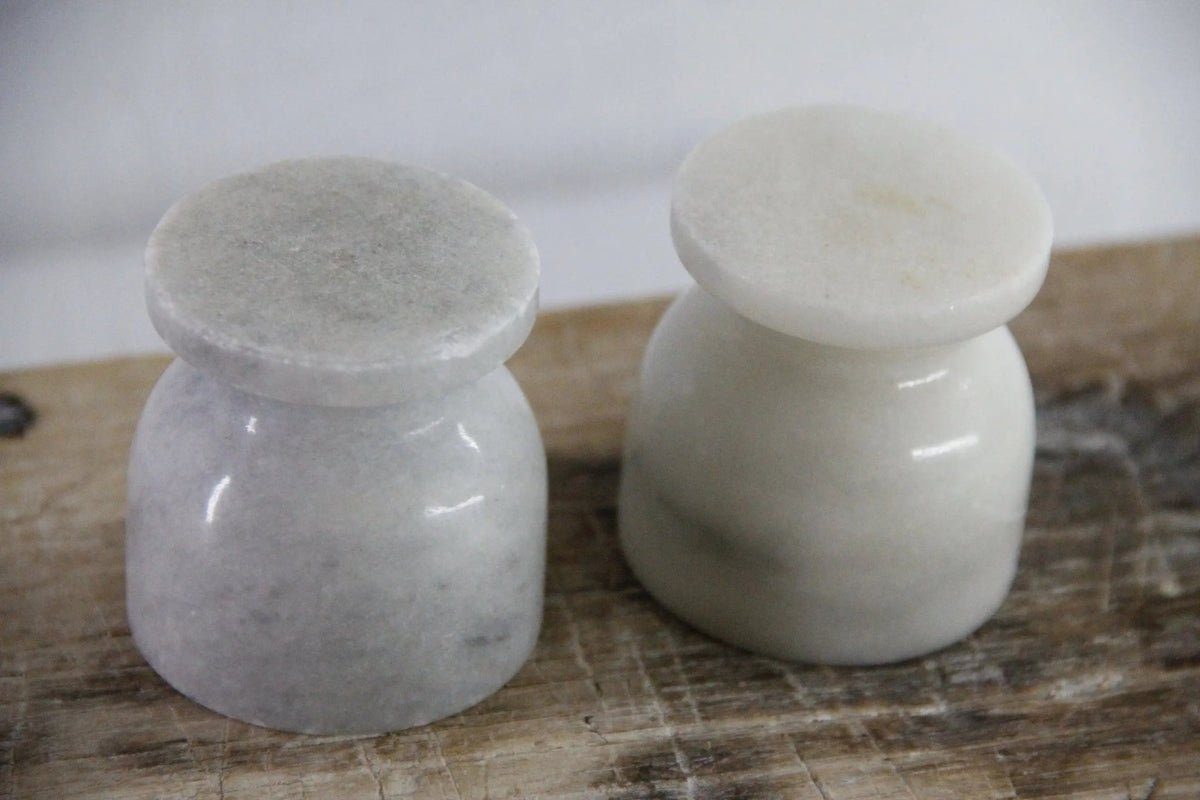 Marble Egg Cups Vintage Pair | French White Hand Carved Stone - Debra Hall Lifestyle