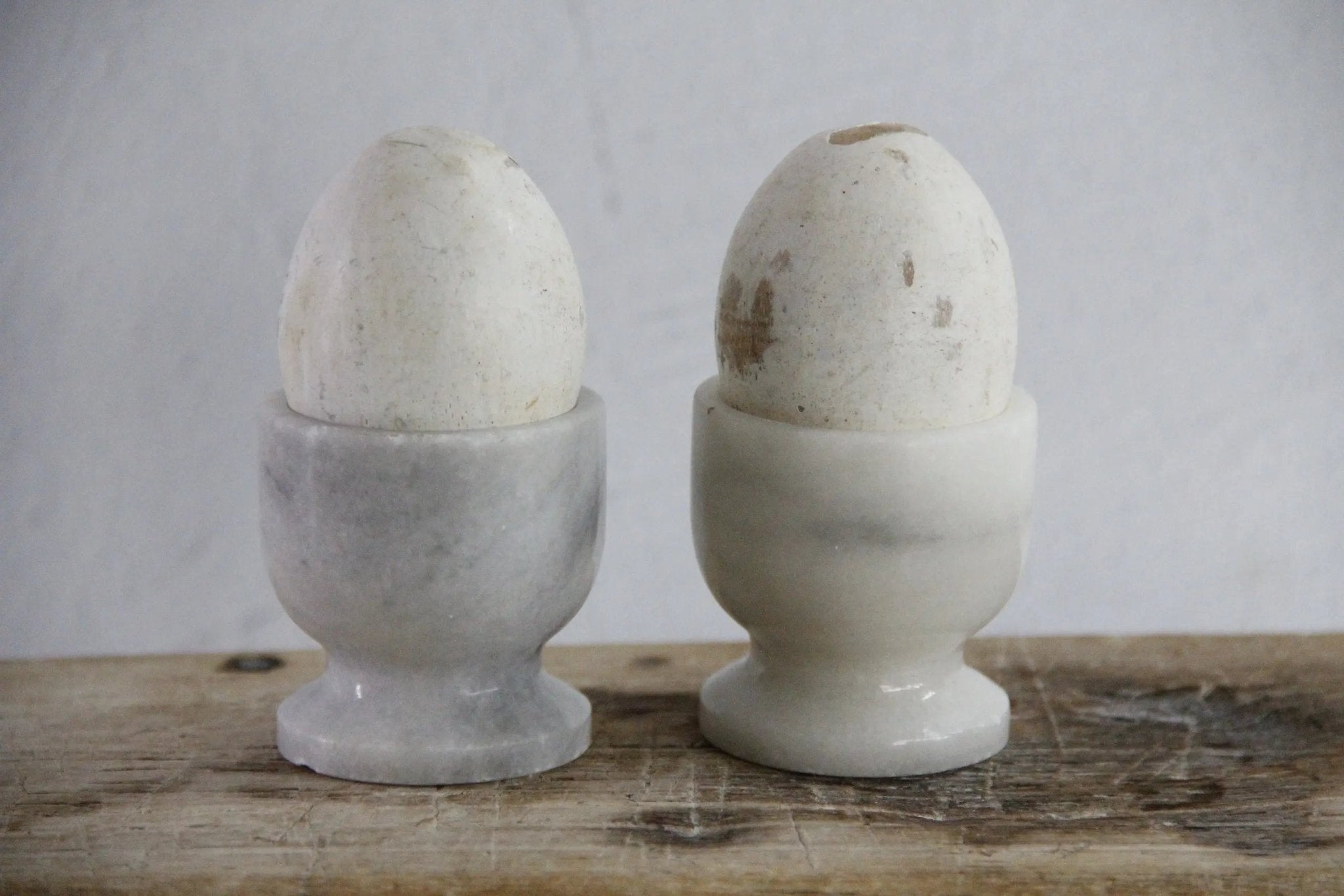 Marble Egg Cups Vintage Pair | French White Hand Carved Stone - Debra Hall Lifestyle