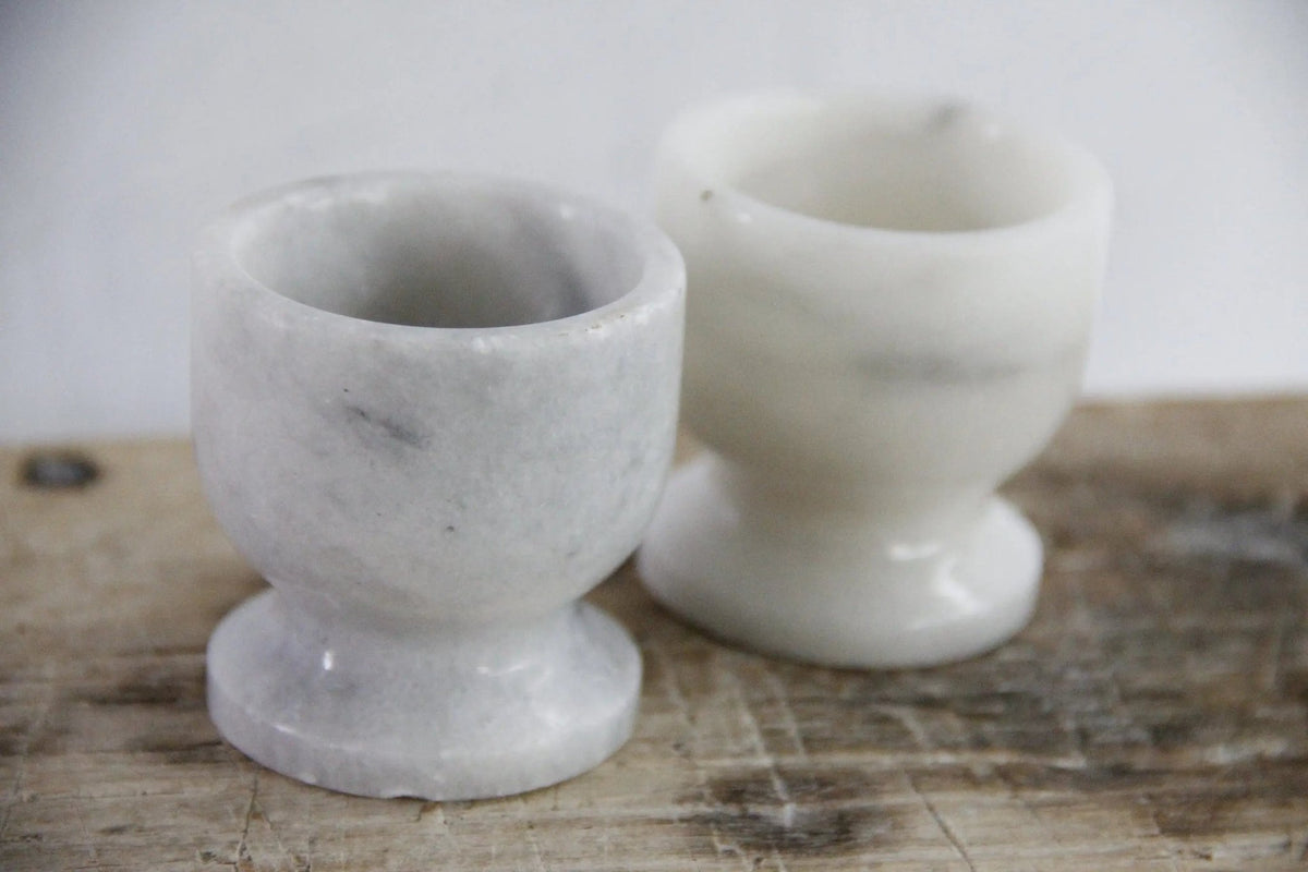 Marble Egg Cups Vintage Pair | French White Hand Carved Stone - Debra Hall Lifestyle