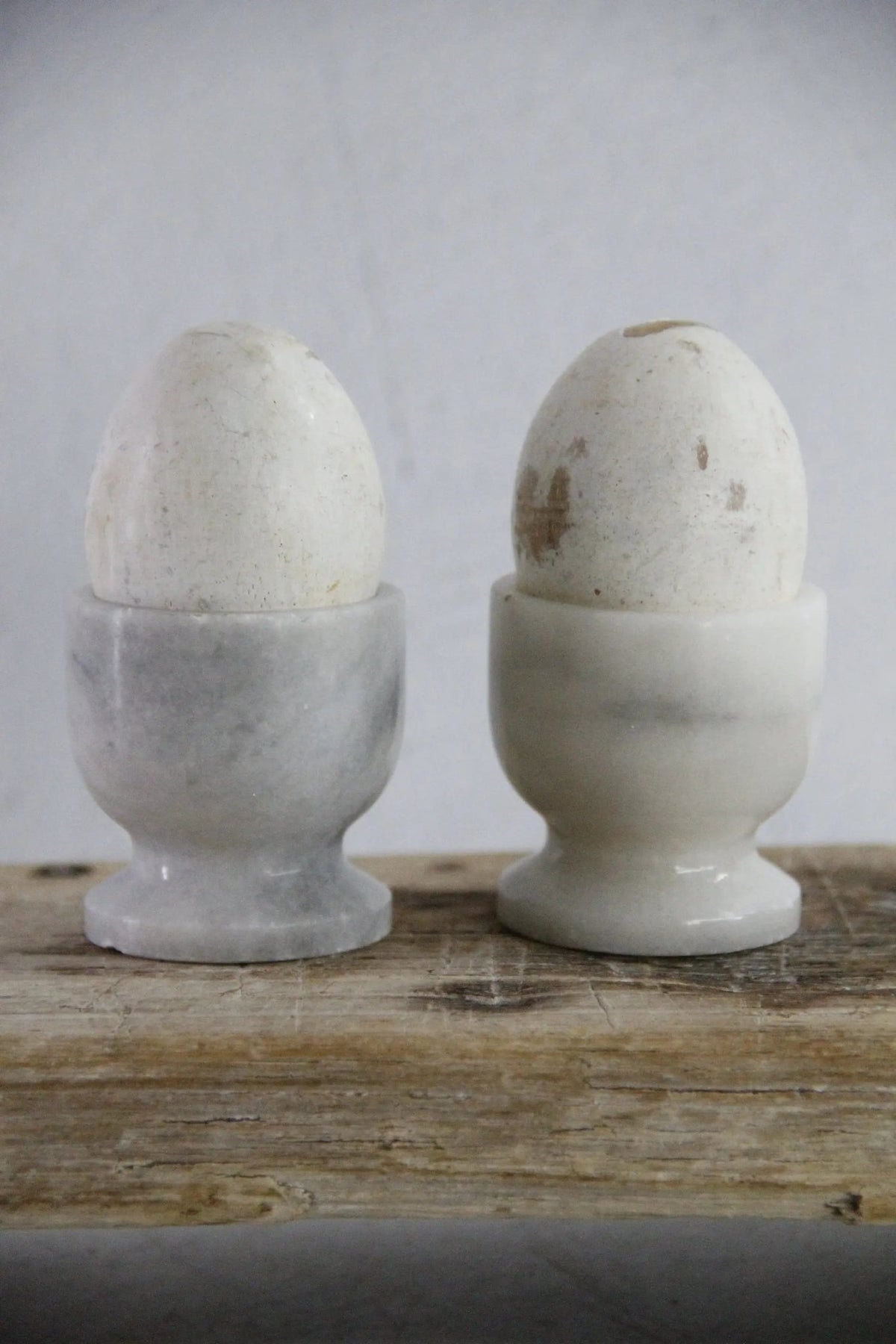 Marble Egg Cups Vintage Pair | French White Hand Carved Stone - Debra Hall Lifestyle