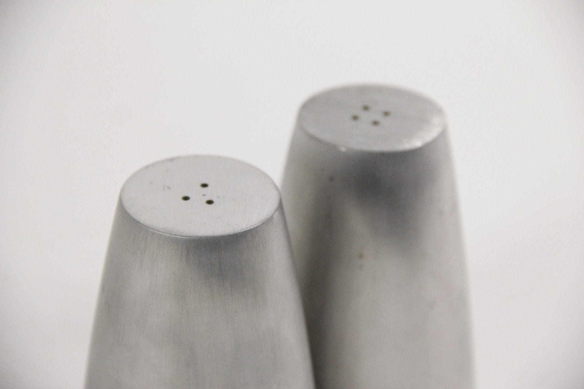 Michael Graves Salt & Pepper Shakers | Modernist Brushed Nickel Tabletop