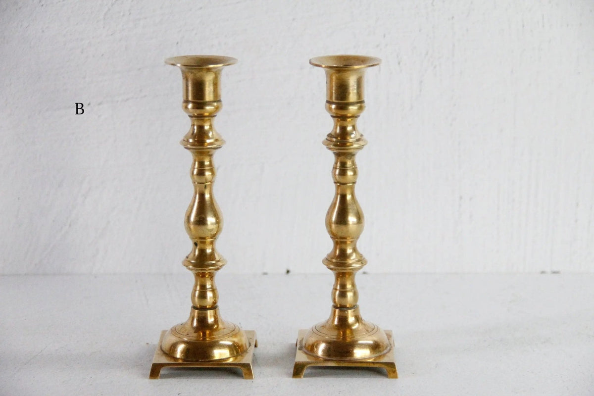 Pair Antique Brass Candlesticks | Assorted Style Candle Holders - Debra Hall Lifestyle