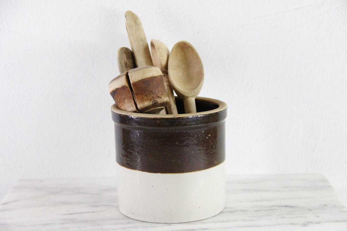 Primitive Crock | Antique Two Tone Vessel For Utensils - Debra Hall Lifestyle