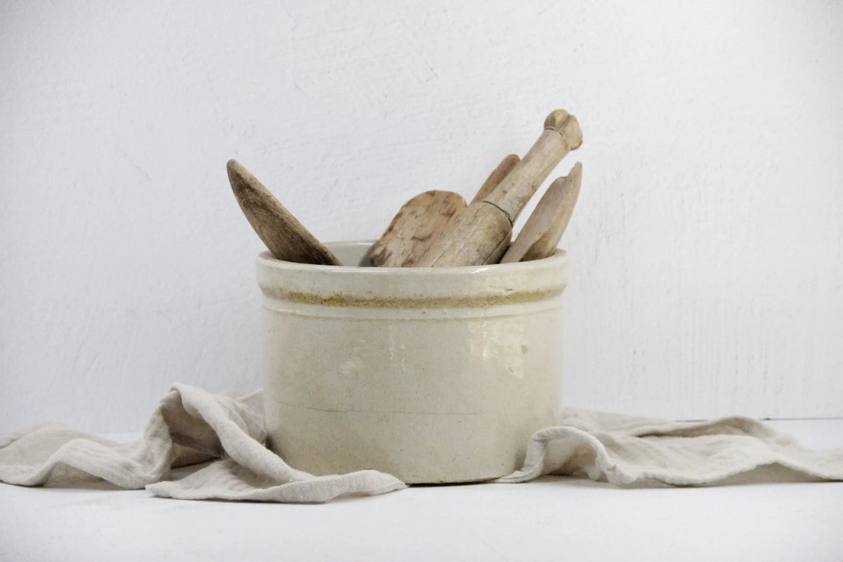 Primitive Stoneware Crock | 19th C. 10 Lb Butter-Large - Debra Hall Lifestyle
