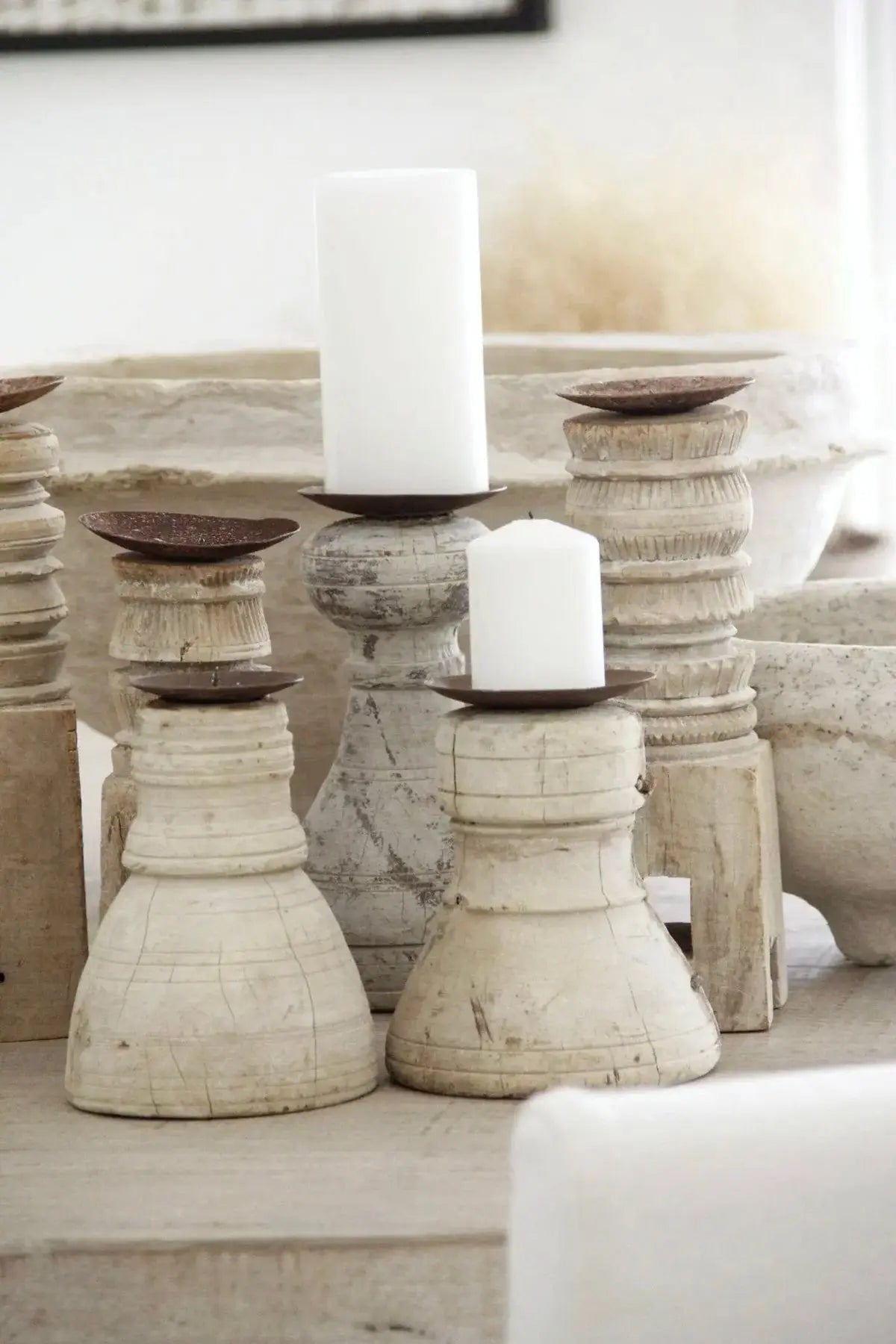 Primitive Wood Candle Holder | Chunky - Debra Hall Lifestyle