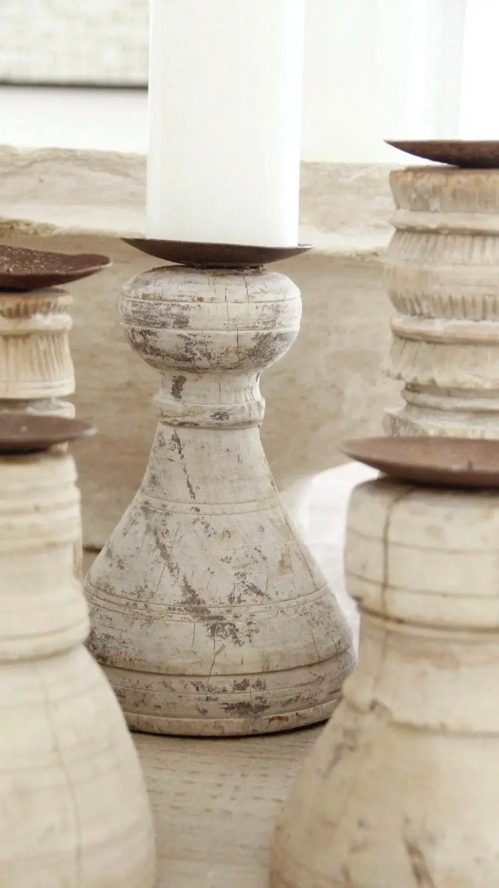 Primitive Wood Candle Holder | Chunky - Debra Hall Lifestyle