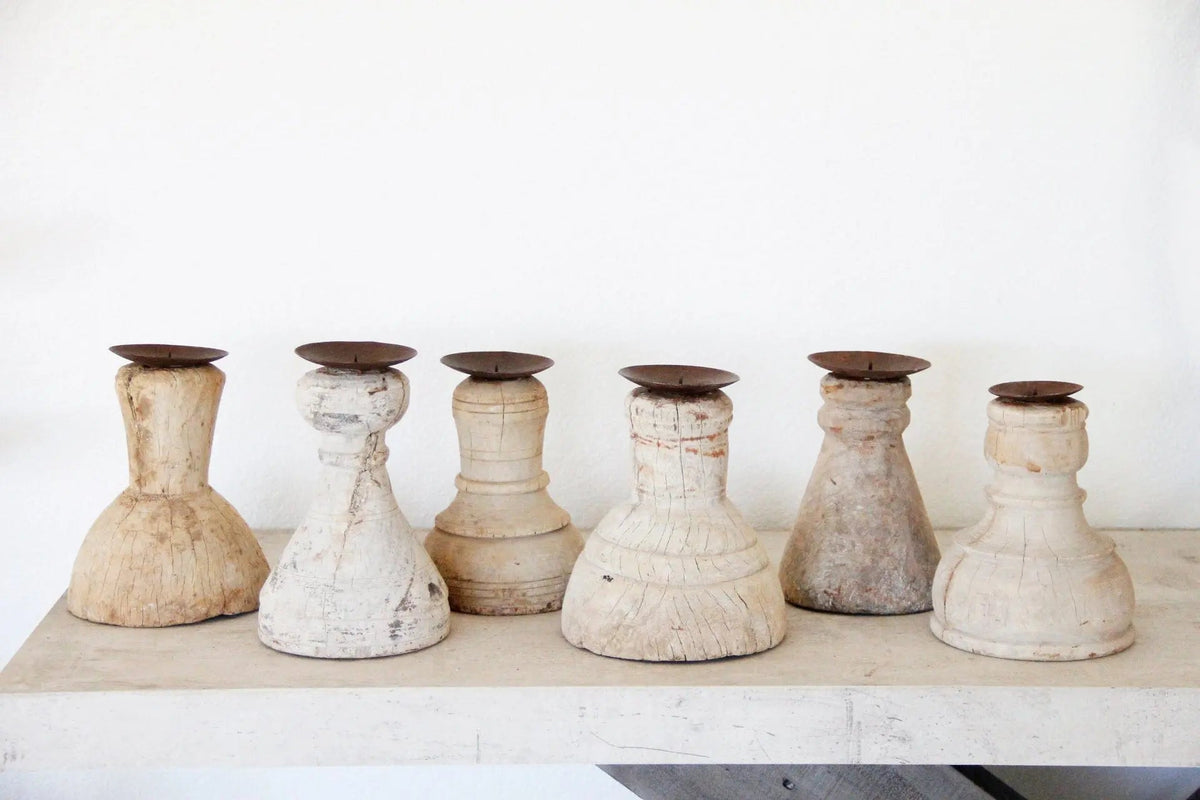 Primitive Wood Candle Holder | Chunky - Debra Hall Lifestyle