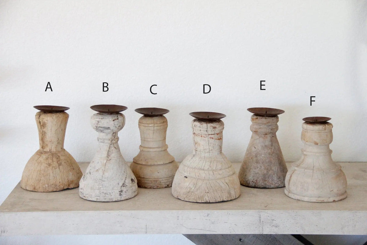 Primitive Wood Candle Holder | Chunky - Debra Hall Lifestyle