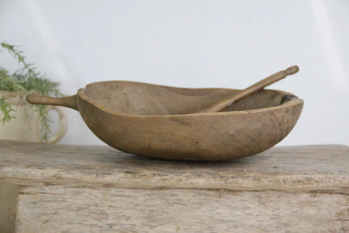 Primitive Wooden Bowl | Hand-Made African With Handle - Debra Hall Lifestyle