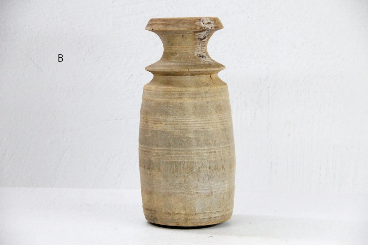 Rustic Wooden Vase | Vintage Hand Carved Milk Jug - Debra Hall Lifestyle