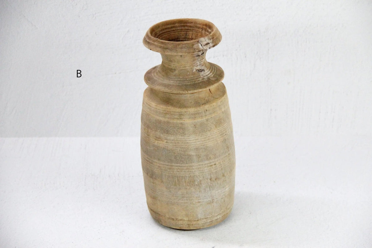 Rustic Wooden Vase | Vintage Hand Carved Milk Jug - Debra Hall Lifestyle