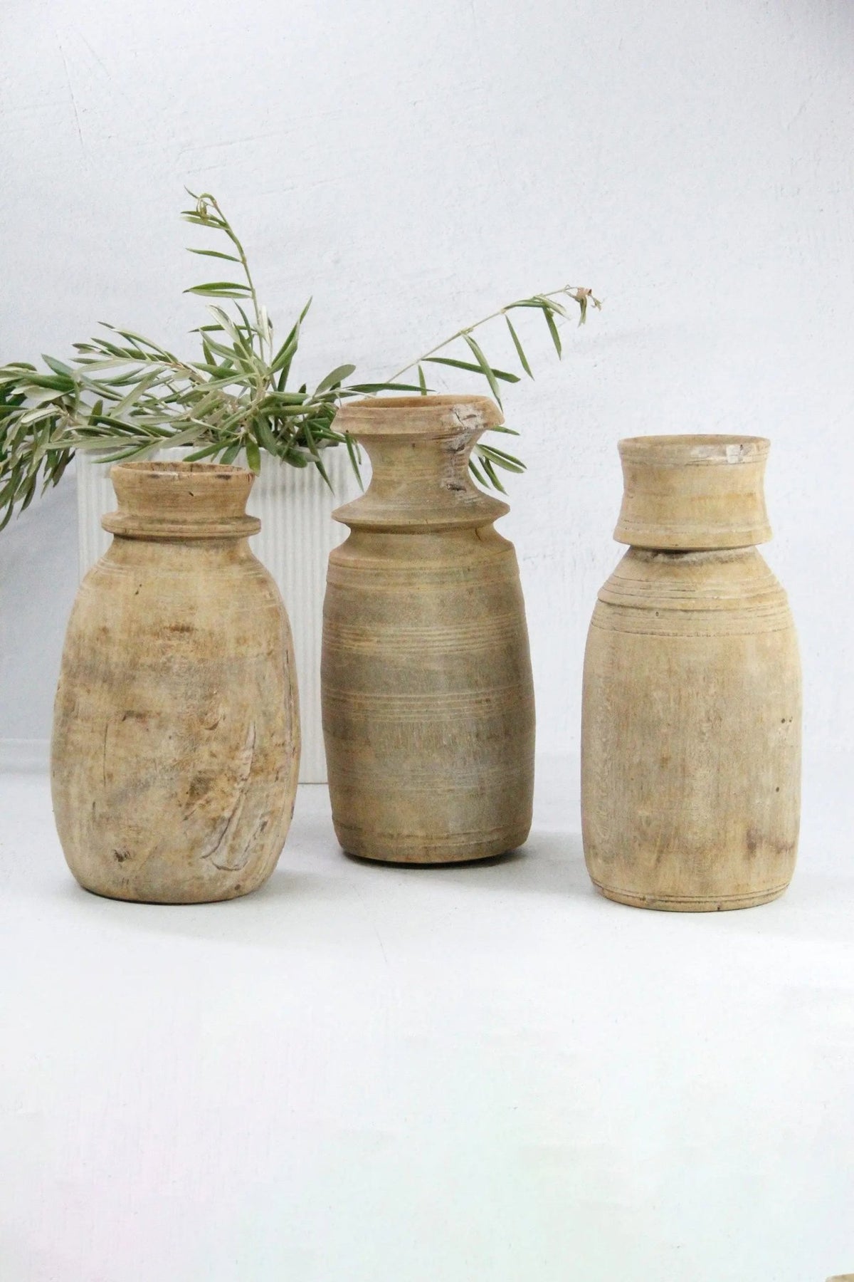 Rustic Wooden Vase | Vintage Hand Carved Milk Jug - Debra Hall Lifestyle