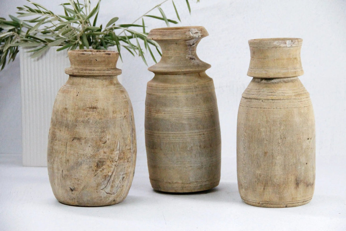 Rustic Wooden Vase | Vintage Hand Carved Milk Jug - Debra Hall Lifestyle