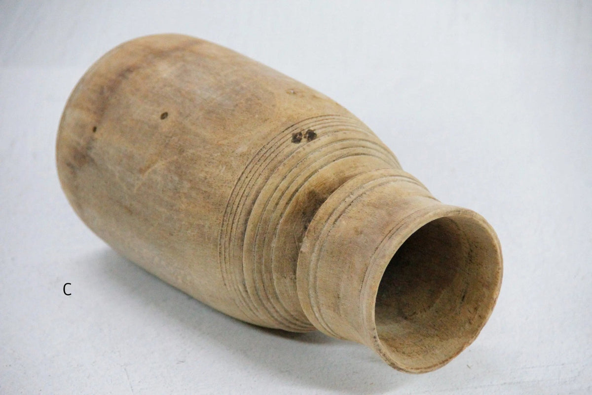 Rustic Wooden Vase | Vintage Hand Carved Milk Jug - Debra Hall Lifestyle