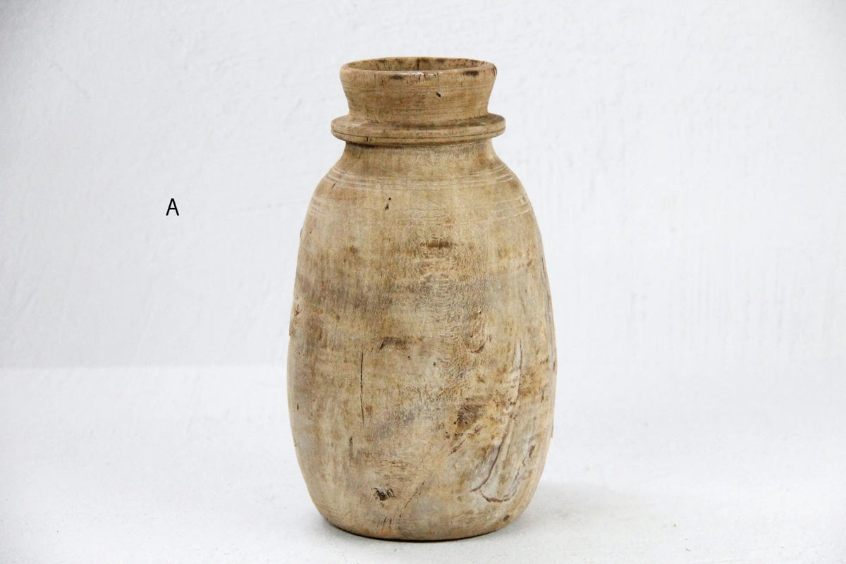 Rustic Wooden Vase | Vintage Hand Carved Milk Jug - Debra Hall Lifestyle
