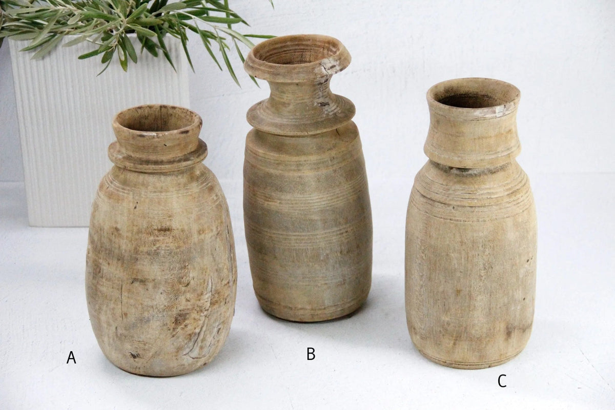 Rustic Wooden Vase | Vintage Hand Carved Milk Jug - Debra Hall Lifestyle