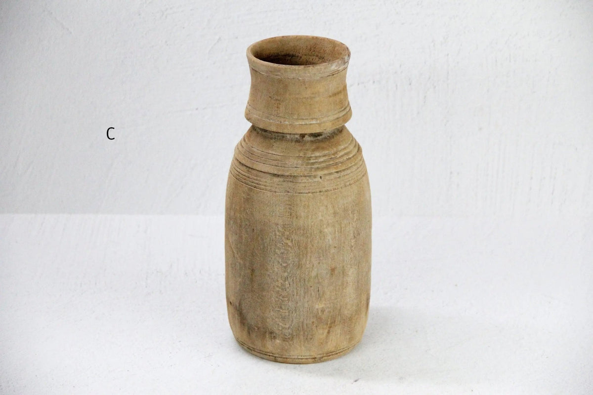 Rustic Wooden Vase | Vintage Hand Carved Milk Jug - Debra Hall Lifestyle