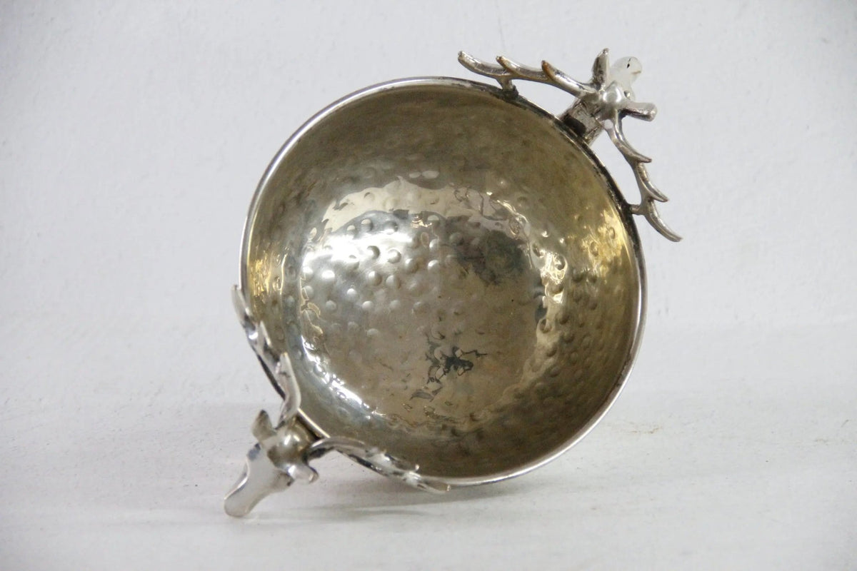 Silver Plate Hammered Bowl with Stag Handles & Head - Debra Hall Lifestyle