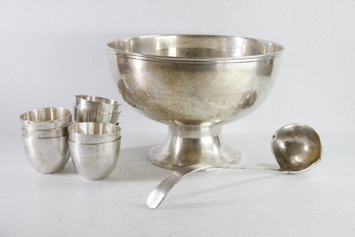 Silver Plated Punch Bowl Set Vintage 10 PC - Debra Hall Lifestyle
