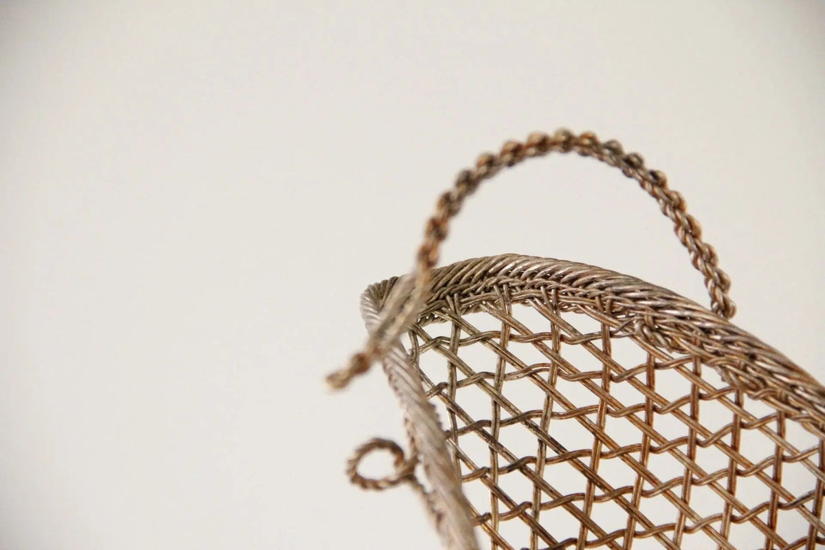 Silver Wine Bottle Holder France | Hand Woven Wine Basket - Debra Hall Lifestyle