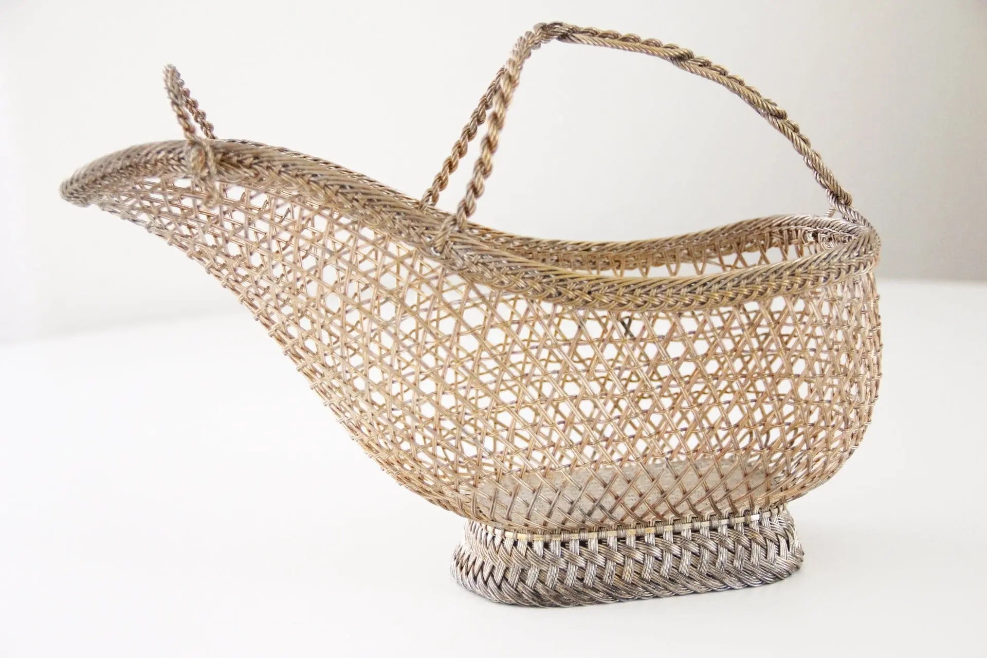 Silver Wine Bottle Holder France | Hand Woven Wine Basket - Debra Hall Lifestyle