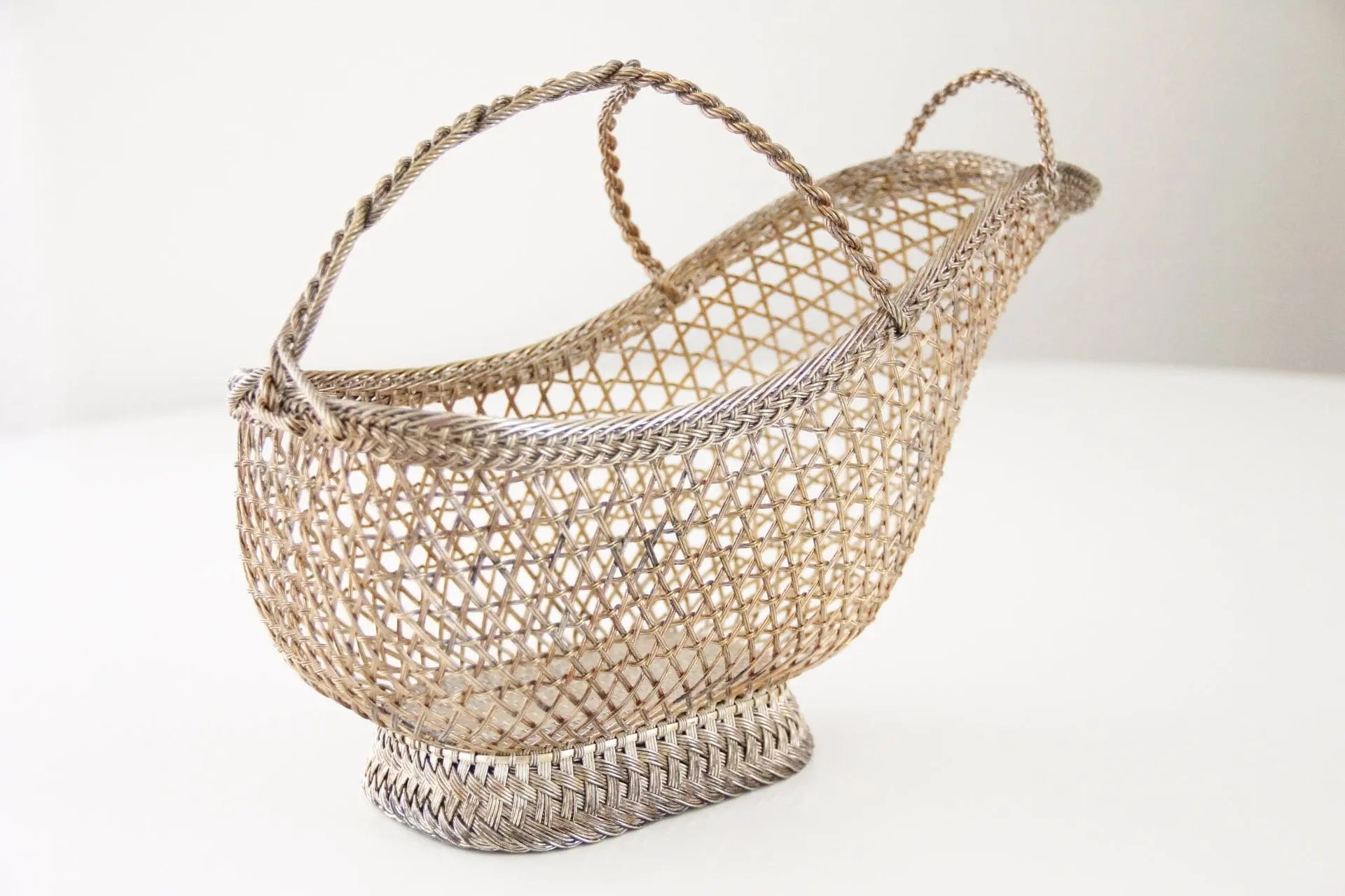 Silver Wine Bottle Holder France | Hand Woven Wine Basket - Debra Hall Lifestyle