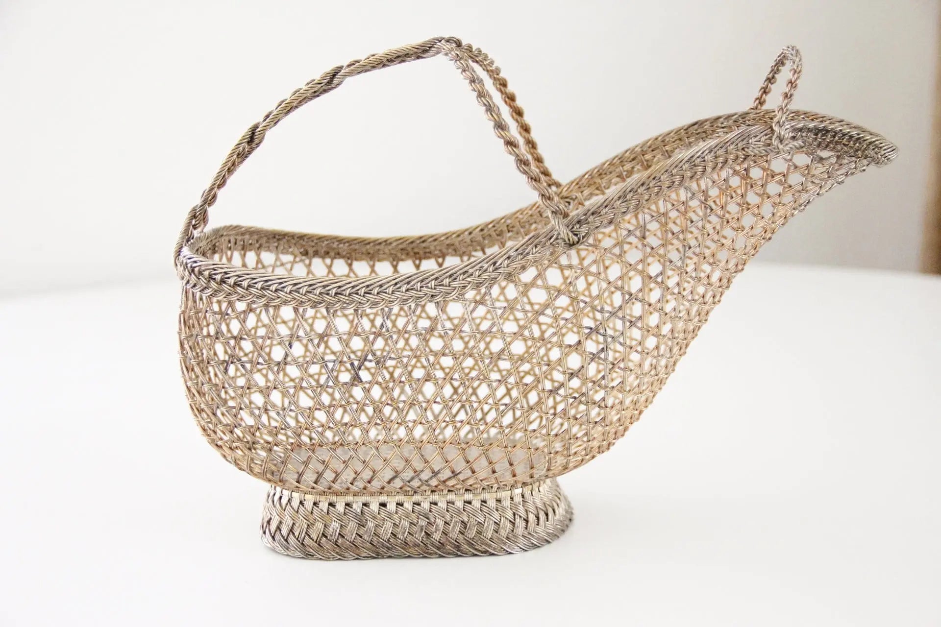 Silver Wine Bottle Holder France | Hand Woven Wine Basket - Debra Hall Lifestyle