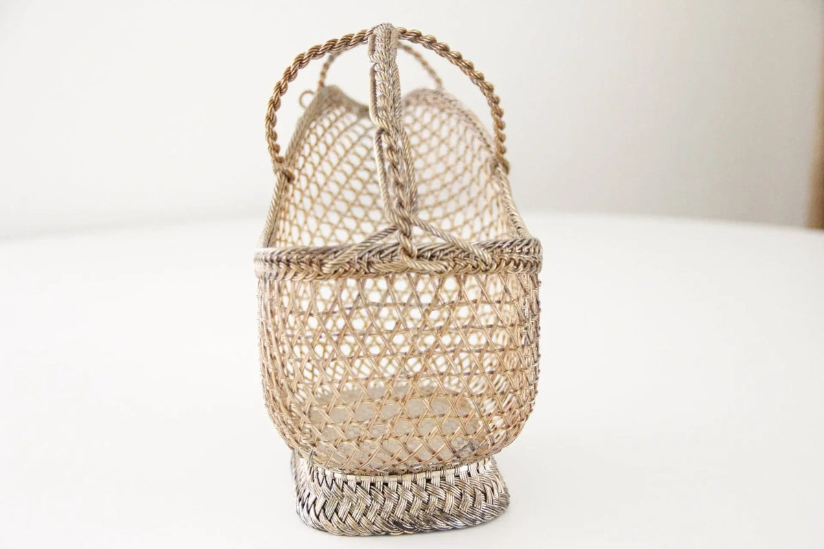 Silver Wine Bottle Holder France | Hand Woven Wine Basket - Debra Hall Lifestyle