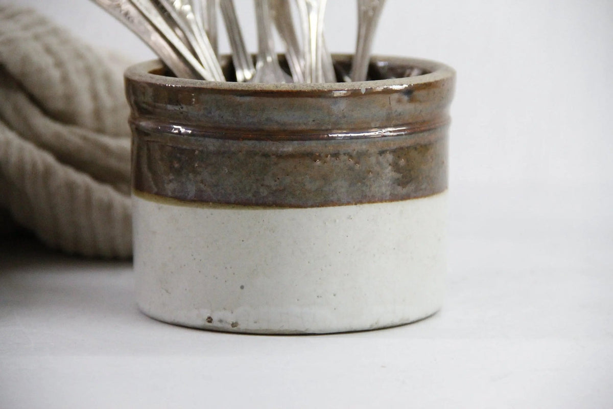 Small Stoneware Crock Antique | Antique Two Tone-Dipped - Debra Hall Lifestyle
