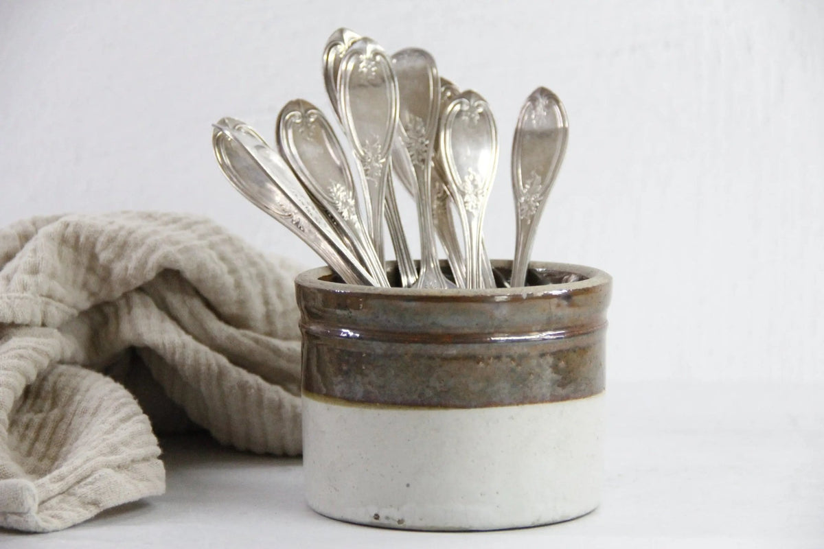 Small Stoneware Crock Antique | Antique Two Tone-Dipped - Debra Hall Lifestyle
