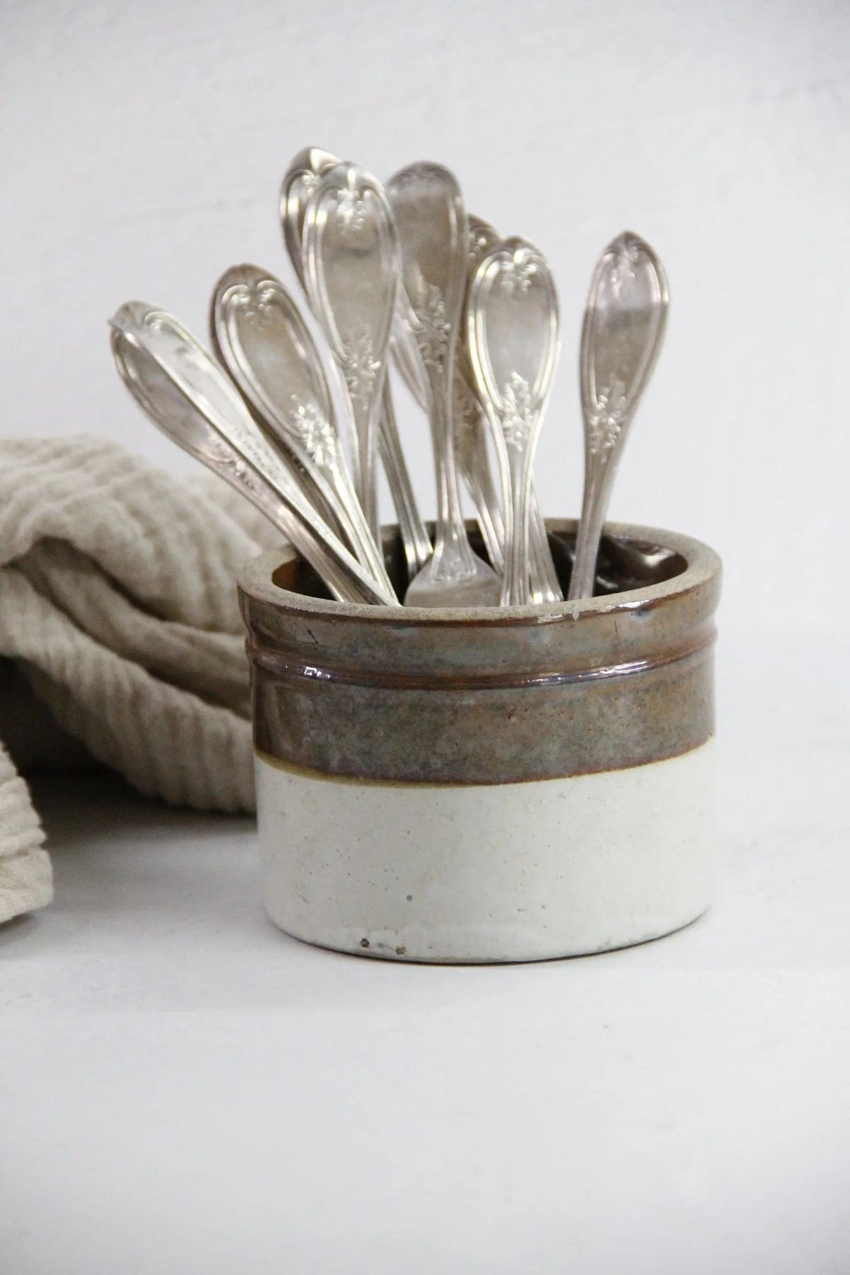Small Stoneware Crock Antique | Antique Two Tone-Dipped - Debra Hall Lifestyle