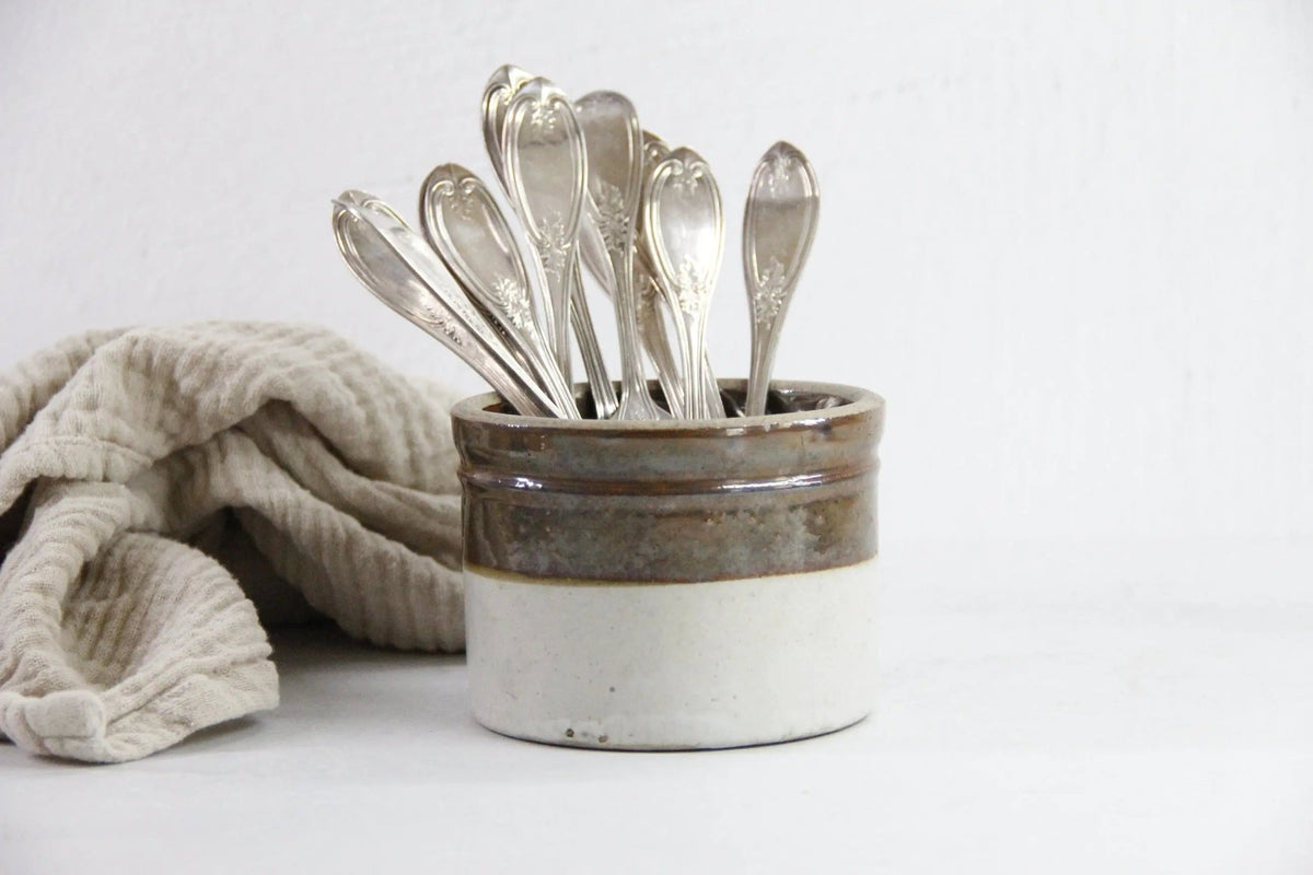 Small Stoneware Crock Antique | Antique Two Tone-Dipped - Debra Hall Lifestyle