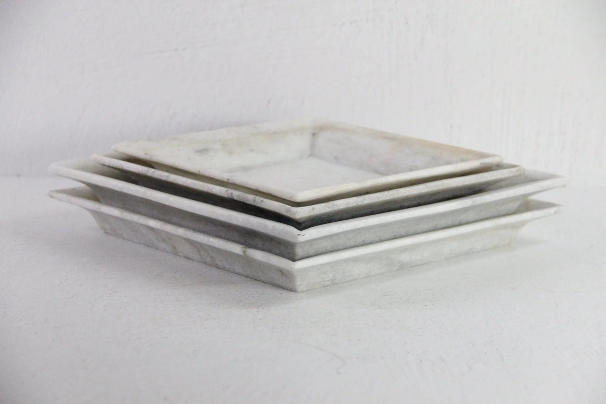 Square Marble Tray | Carved Honed Light Stone Assorted - Debra Hall Lifestyle