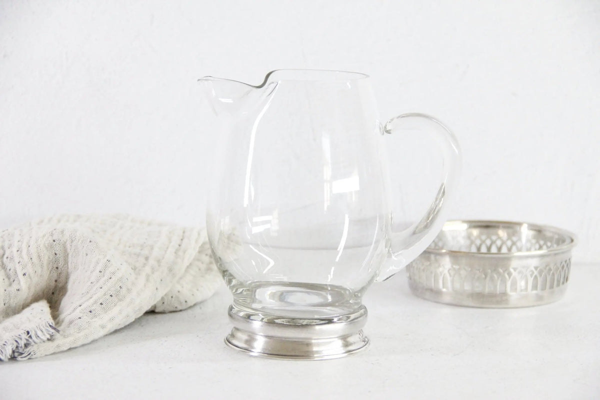 Sterling Pitcher | Footed Hand Blown Glass Cocktail Server - Debra Hall Lifestyle
