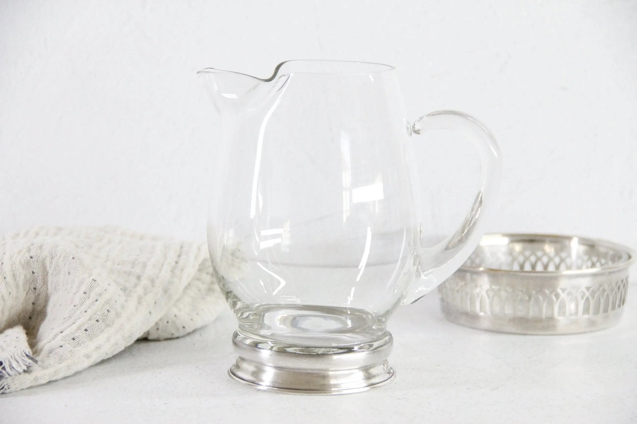 Sterling Pitcher | Footed Hand Blown Glass Cocktail Server - Debra Hall Lifestyle